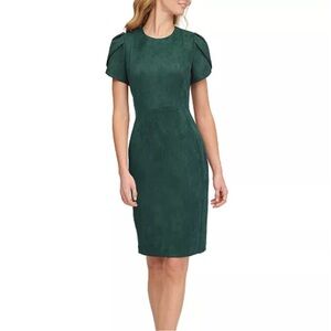 Calvin Klein Puff-Sleeve Faux-Suede Sheath Dress Size 2